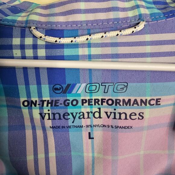 Vineyard Vines Mens Classic Fit Madras Plaid Shirt - Pink and Blue Sz L - Picture 5 of 6